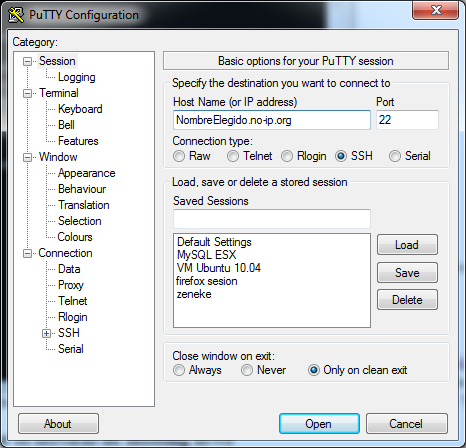Configuracion putty